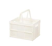 Collapsible Storage Basket with Handle, Foldable PP Plastic Box, 25x19cm, Stackable Organiser for Home, Office, Camping, Picnic, Orange (White)