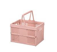 Collapsible Storage Basket with Handle, Foldable PP Plastic Box, 25x19cm, Stackable Organiser for Home, Office, Camping, Picnic, Orange (Pink)
