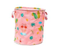 Collapsible Storage Bin Basket, Morbuy Toys Blankets Foldable Canvas Fabric Tweed Cube and Laundry Newborns Gifts Nursery Organizer for Organizing Hamper Original Linen Diaper Boxes Holders Water-proof Small with Handle (Pink flamingo)