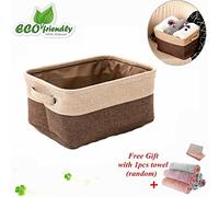 Collapsible Storage Bin Basket, Morbuy Toys Blankets Foldable Canvas Fabric Tweed Cube and Laundry Newborns Gifts Nursery Organizer for Organizing Hamper Original Linen Diaper Boxes Holders Water-proof Small with Handle (2pcs Small(27*20*12CM))