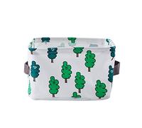Collapsible Storage Bin Basket, Morbuy Toys Blankets Foldable Canvas Fabric Tweed Cube and Laundry Newborns Gifts Nursery Organizer for Organizing Hamper Original Linen Diaper Boxes Holders Water-proof Small with Handle (Green tree)
