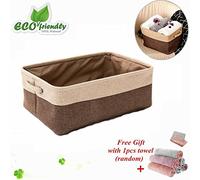 Collapsible Storage Bin Basket, Morbuy Toys Blankets Foldable Canvas Fabric Tweed Cube and Laundry Newborns Gifts Nursery Organizer for Organizing Hamper Original Linen Diaper Boxes Holders Water-proof Small with Handle (2pcs Medium(39*26*13CM))