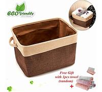 Collapsible Storage Bin Basket, Morbuy Toys Blankets Foldable Canvas Fabric Tweed Cube and Laundry Newborns Gifts Nursery Organizer for Organizing Hamper Original Linen Diaper Boxes Holders Water-proof Small with Handle (2pcs Large(39*26*24CM))