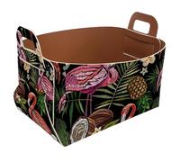 Collapsible Storage Bin Small 8.5"x5.5"x5.1" - Foldable Basket with Handles for Shelves, Closet, Storage, Laundry Room Organization - Flamingo Tropical Palm Tree Leaves Pineapple Coconut Pattern