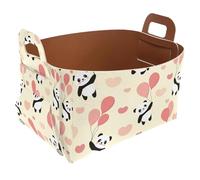 Collapsible Storage Bin Small 8.5"x5.5"x5.1" - Foldable Basket with Handles for Shelves, Closet, Storage, Laundry Room Organization - Panda Flying Sky Colorful Balloons Clouds Pink Heart Pattern
