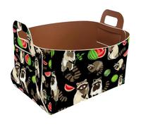 Collapsible Storage Bin Small 8.5"x5.5"x5.1" - Foldable Basket with Handles for Shelves, Closet, Storage, Laundry Room Organization - Cute Fluffy Beast Raccoon Watermelon Forest Animal Pattern