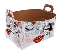 Collapsible Storage Bin Small 8.5"x5.5"x5.1" - Foldable Basket with Handles for Shelves, Nursery, Closet, Storage, Laundry Room Organization - Abstract Man and Woman Rose Flower Bird Illustration