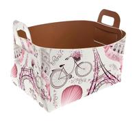 Collapsible Storage Bin Small 8.5"x5.5"x5.1" - Foldable Basket with Handles for Shelves, Nursery, Closet, Storage, Laundry Room Organization - Paris Eiffel Tower Pink Retro Love Bike Hot Balloon