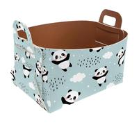 Collapsible Storage Bin Small 8.5"x5.5"x5.1" - Foldable Basket with Handles for Shelves, Nursery, Closet, Storage, Laundry Room Organization - Happy Panda Flying Sky Clouds Star Rain Blue Pattern