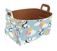 Collapsible Storage Bin Small 8.5"x5.5"x5.1" - Foldable Basket with Handles for Shelves, Nursery, Closet, Storage, Laundry Room Organization - Panda Flying Sky Colorful Balloons Clouds Pattern