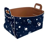 Collapsible Storage Bin Small 8.5"x5.5"x5.1" - Foldable Basket with Handles for Shelves, Nursery, Closet, Storage, Laundry Room Organization - Space Man Spaceship Rocket Moon Black Hole Stars Pattern