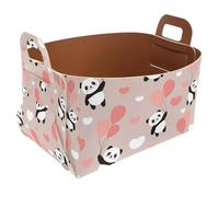 Collapsible Storage Bin Small 8.5"x5.5"x5.1" - Foldable Basket with Handles for Shelves, Nursery, Closet, Storage, Laundry Room Organization - Panda Flying Sky Colorful Balloons Clouds Pink Pattern