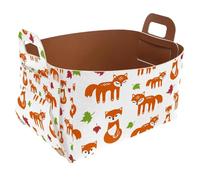 Collapsible Storage Bin Small 8.5"x5.5"x5.1" - Foldable Basket with Handles for Shelves, Nursery, Closet, Storage, Laundry Room Organization - Autumn Fox and Leaves Forest Animals Plants Pattern