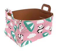 Collapsible Storage Bin Small 8.5"x5.5"x5.1" - Foldable Basket with Handles for Shelves, Nursery, Closet, Storage, Laundry Room Organization - Happy Panda Flying Sky Blue Paragliding Clouds Pattern