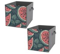 Collapsible Storage Bins with Dual Handles Fabric Storage Basket Foldable Cubes Organizer Baskets Hand Drawn Watermelon Pattern Storage Boxes for Organizing Clothing Cube Storage Organizer Bins