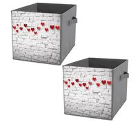 Collapsible Storage Bins with Dual Handles Fabric Storage Basket Foldable Cubes Organizer Baskets Red Hearts on White Brick Wall Storage Boxes for Organizing Clothing Cube Storage Organizer Bins