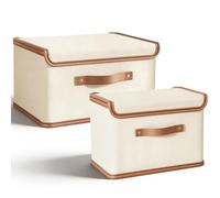Collapsible Storage Box with Lid, 2 Pack StorageBoxes, Fabric Storage Boxes with Handles, 37x27x26cm, 44x30x29cm, Storages Basket Bins for Clothes Toy Small Storages Box Folding for Wardrobe Bedroom