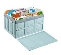 Collapsible Storage Box with lid 30L Lidded Storage Bin Storage Box Crates Plastic Tote Storage Box Container Stackable Folding Utility Crates for Clothes, Toy, Books,Snack, Shoe Storage Bin -Blue
