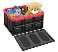 Collapsible Storage Box with lid 30L Lidded Storage Bin Storage Box Crates Plastic Tote Storage Box Container Stackable Folding Utility Crates for Clothes, Toy, Books,Snack, Shoe Storage Bin -Black