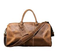 Collapsible Travel Bag Vintage Leather Tote Bag - Rugged First Layer Cowhide, Large Capacity Duffle for Travel, Crossbody(Brown)