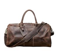 Collapsible Travel Bag Vintage Leather Tote Bag - Rugged First Layer Cowhide, Large Capacity Duffle for Travel, Crossbody(Dark Coffee)