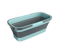 Collapsible Tub Silicone Foldable Bucket with Handle Portable Shopping Basket Outdoor Plastic Bucket Picnic Washing Bin Grey Blue (L)
