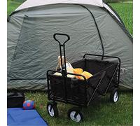 Collapsible Utility Wagon with Wheels, 90L, 84 x 50.5 cm, All-Terrain Cart, Festival Trolley, Small Garden Folding Trolley Cart 150kg, Heavy Duty Folding Wagon with Adjustable Handle (Black)