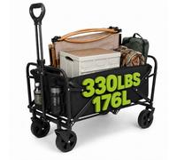 Collapsible Wagon with Wheels,330LBS Heavy Duty Wagon Cart Utility Grocery Wagon,Adjustable Handle & Cover Bag,Festival Trolley for Camping Shopping Sports 150Kg Max