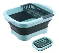 Collapsible Wash Basin Folding16.5x11.8x7.1 In Large Dish Tub with Drain Tray & Plug Portable Wash Tub with Handle & Hanging Hole ideal for Home Kitchen Camping Laundry (Green)