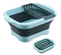 Collapsible Wash Basin Folding16.5x11.8x7.1 in Large Dish Tub with Drain Tray & Plug Portable Wash Tub with Handle & Hanging Hole for Kitchen Camping Laundry (Green) Collapsible Dish