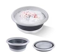 Collapsible Washing Bowl Multi-Functional Foldable 2-in-1 Silicone Washing Up Bowl Vegetable Fruit Strainers Wash Basin Basket Ice Bucket Sink Bowl Folding Drain Tub Space Saver Laundry Bowl (Grey)