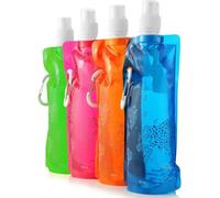 Collapsible Water Bottle, 4 Pieces Foldable Sports Bottle, Foldable Water Bottle 500mL, BPA Free/Reusable/Large Soft, for Biking/Sports/Hiking Travel/Outdoor Activities