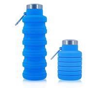 Collapsible Water Bottle, 500ml Silicone Water Bottle with Carabiner(Blue)
