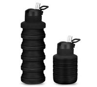 Collapsible Water Bottle Black With Straw Uk Brand Bpa Free Silicone Travel Essential Foldable Gym Bottle Leakproof Hiking Camping Accessories Cycling Bottle Yoga Bottle Kids 500ml