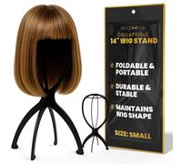 Collapsible Wig Stand - Compact Wig Holder for Styling & Drying - Portable Plastic Wig Stand for Short Wigs - Tabletop Wig Head Stand (Short)