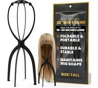 Collapsible Wig Stand - Compact Wig Holder for Styling & Drying - Portable Plastic Wig Stand for Short Wigs - Tabletop Wig Head Stand (Tall)