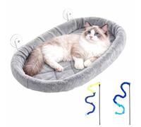 Collapsible Window Perch for Indoor Cats, Large Cats & Kittens - Equipped with a Cat-Catching Stick, Solid Metal Frame, Soft Cover, Strong 4 Suction Cup Wall Mount