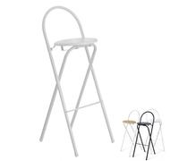 Collapsible Wooden Bar Stool Chair - Folding Footrest, 75cm Tall for Kitchen Island, Cafe, Dining Room, Breakfast - Stylish White Round Stools for Restaurants & Shops