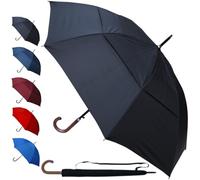 COLLAR AND CUFFS LONDON 60MPH Windproof Umbrella Large Strong Umbrella - StormDefender City - Best for Vented Double Canopy - Auto Open - Solid Wood Hook Handle - Rainproof Designer Big Golf - Black