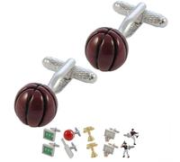 COLLAR AND CUFFS LONDON Cufflinks for Men Basketball - with Box - Ball - Basket Goal Net Court Match Sport Shoot Hoop - Brown Colour - One Pair