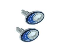 COLLAR AND CUFFS LONDON Cufflinks for Men Blue - with Box - Oval with Inner Hole - Brass Metal - You Can See Through Them - Blue, Black, White & Silver Colours - One Pair