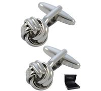 COLLAR AND CUFFS LONDON Cufflinks for Men Knot - with Box - Square Knot - Brass Metal - Just 12mm in Diameter - Classic Round Design - Silver Colour - One Pair