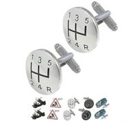 COLLAR AND CUFFS LONDON Cufflinks for Men Silver Colour - with Box - Gear Stick with A Domed Face - Perfect for Car Lovers - Brass Metal - Round Gear Knob - One Pair
