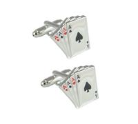 COLLAR AND CUFFS LONDON - Cufflinks for Men - WITH BOX - Four Aces Silver | Solid Brass Metal - 4 Aces Pack of Cards - Fun Poker Magic Magician Game - Silver Colour - One Pair