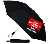 COLLAR AND CUFFS LONDON Our Strongest Folding Umbrella - 2-Fold Extra Strong Design, 42cm When Closed - StormDefender - Windproof Reinforced Fiberglass Frame - Vented Canopy Auto Black - Men Women