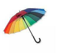 COLLAR AND CUFFS LONDON Windproof 24 Rib Large Strong Umbrella - 60MPH Reinforced Frame - Wood Hook Handle - Best for Most Ribs - Designer Rainproof Automatic Big Golf Men Women Fiberglass - Rainbow