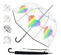 COLLAR AND CUFFS LONDON Windproof Strong Dome Umbrella Women - Large Automatic Clear Umbrella - StormDefender See Through Dome Canopy - Best for Visibility - Designer Fiberglass - Rainbow Heartbeat