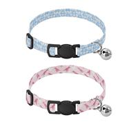 Collar for Puppy Quick Release Buckle Girl and Boy Collar Set of 2 Monsters Gingham Pastel Blue Ghothic T-rex Pastel Pink