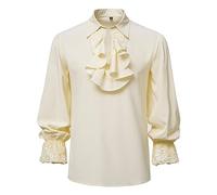 Collar Pajama Shirt Ruffled Medieval Halloween Costume Long Sleeved Solid Color Shirt Vintage Tee Tops Halloween Party Gift Shirts for Men Khaki