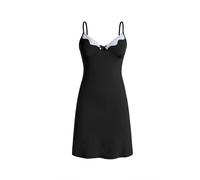 collar white lace v-neck black suspender dress L